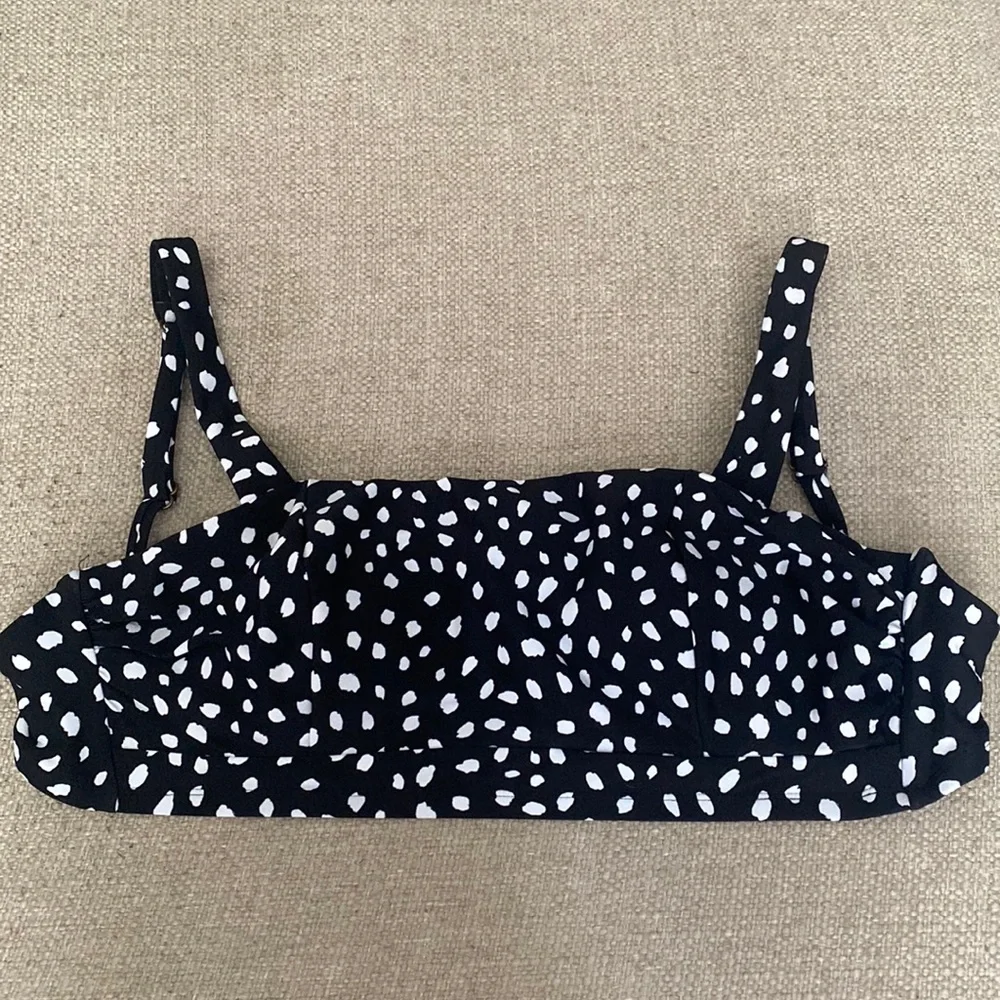 Island Escape Costa Rica Underwire Back Tie Bikini Top Black White Dot Swim 12